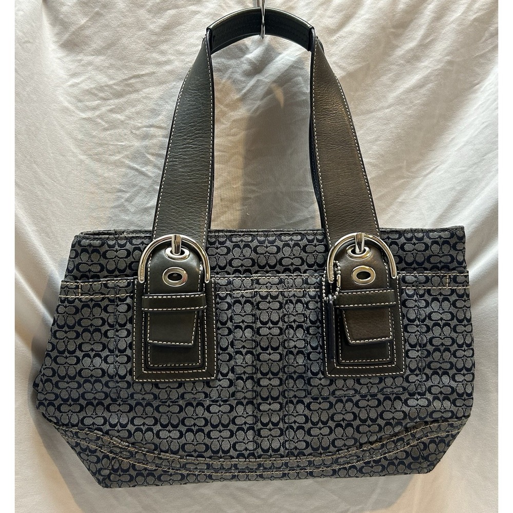 VTG Coach SoHo Monogram Purse Navy F12310 Shoulder Bag Y2K Buckle